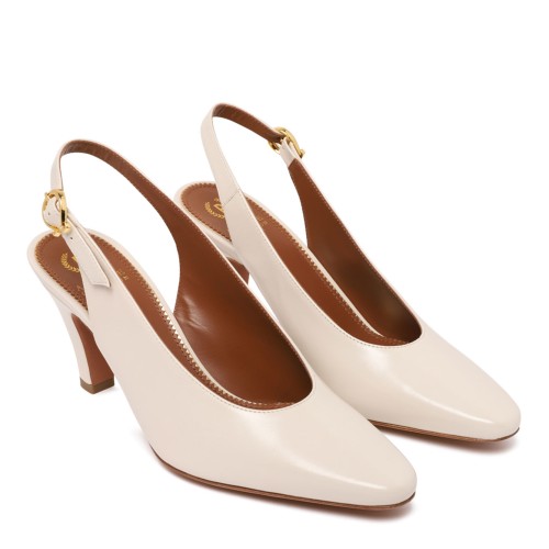 Beige Leather Slingback Pumps 2