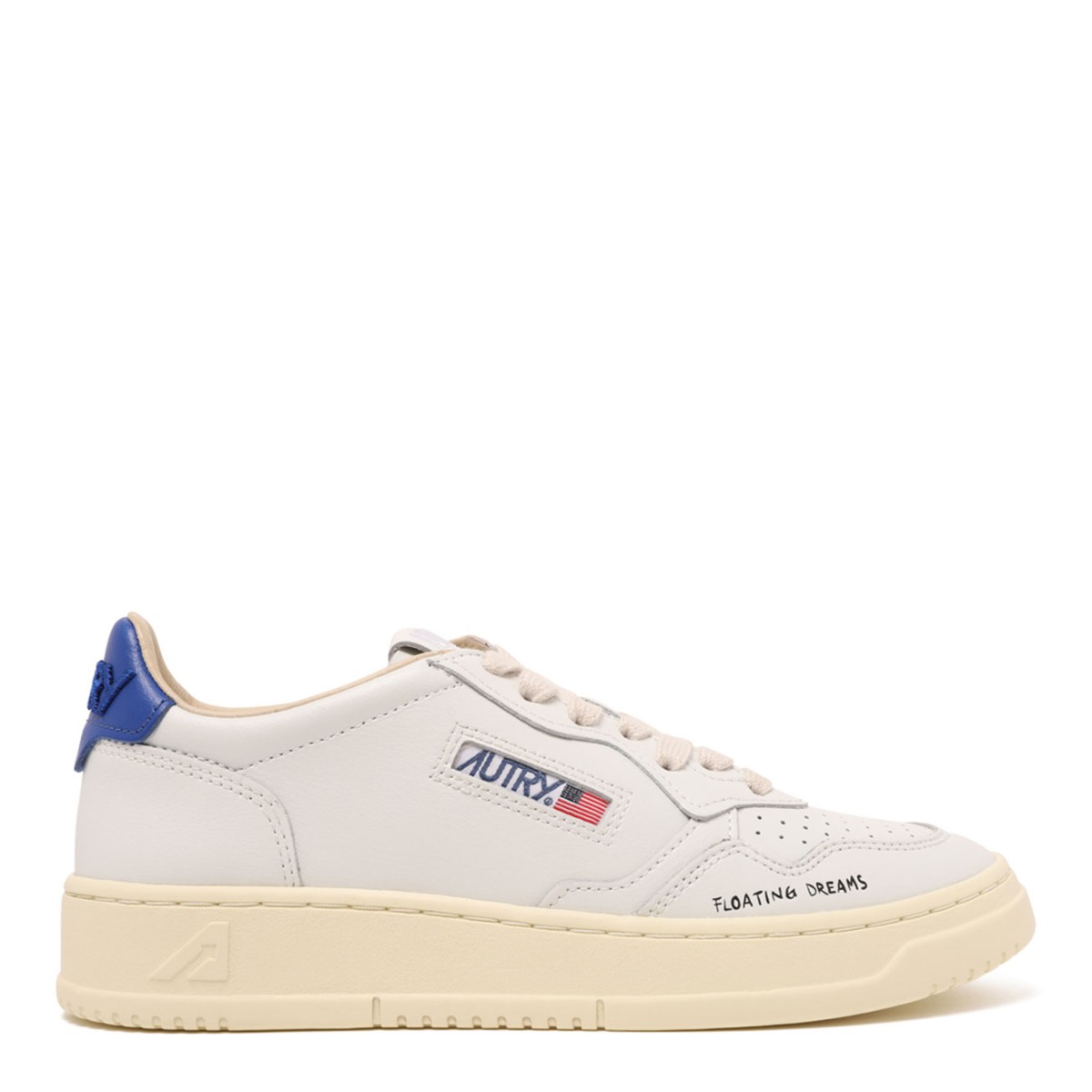 White and Blue Leather Medalist Low Sneaker