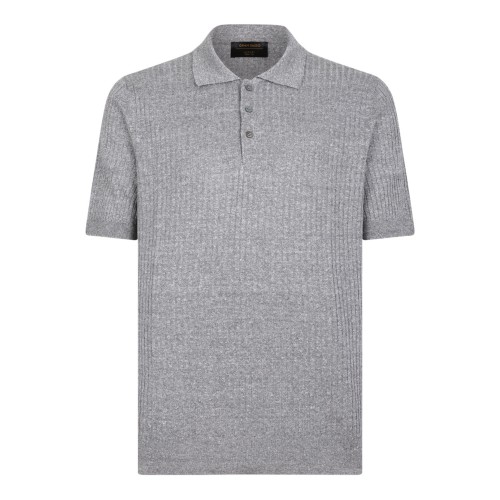Grey Cotton Knit Polo Shirt