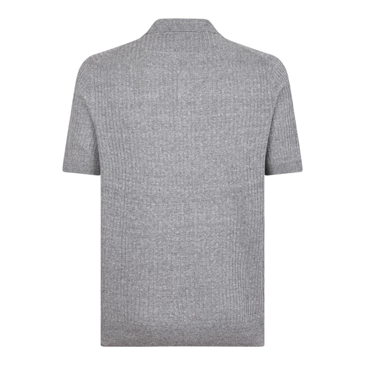 Grey Cotton Knit Polo Shirt