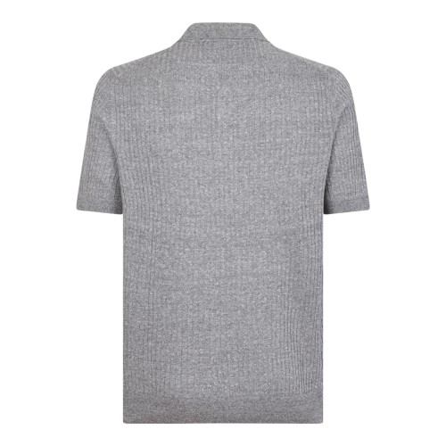Grey Cotton Knit Polo Shirt