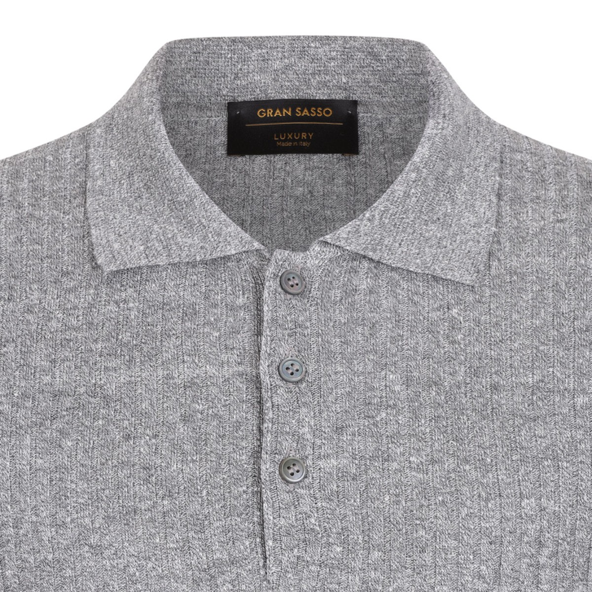 Grey Cotton Knit Polo Shirt