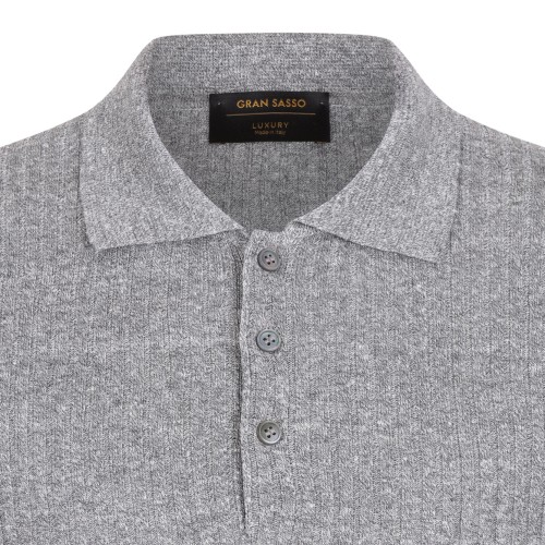Grey Cotton Knit Polo Shirt