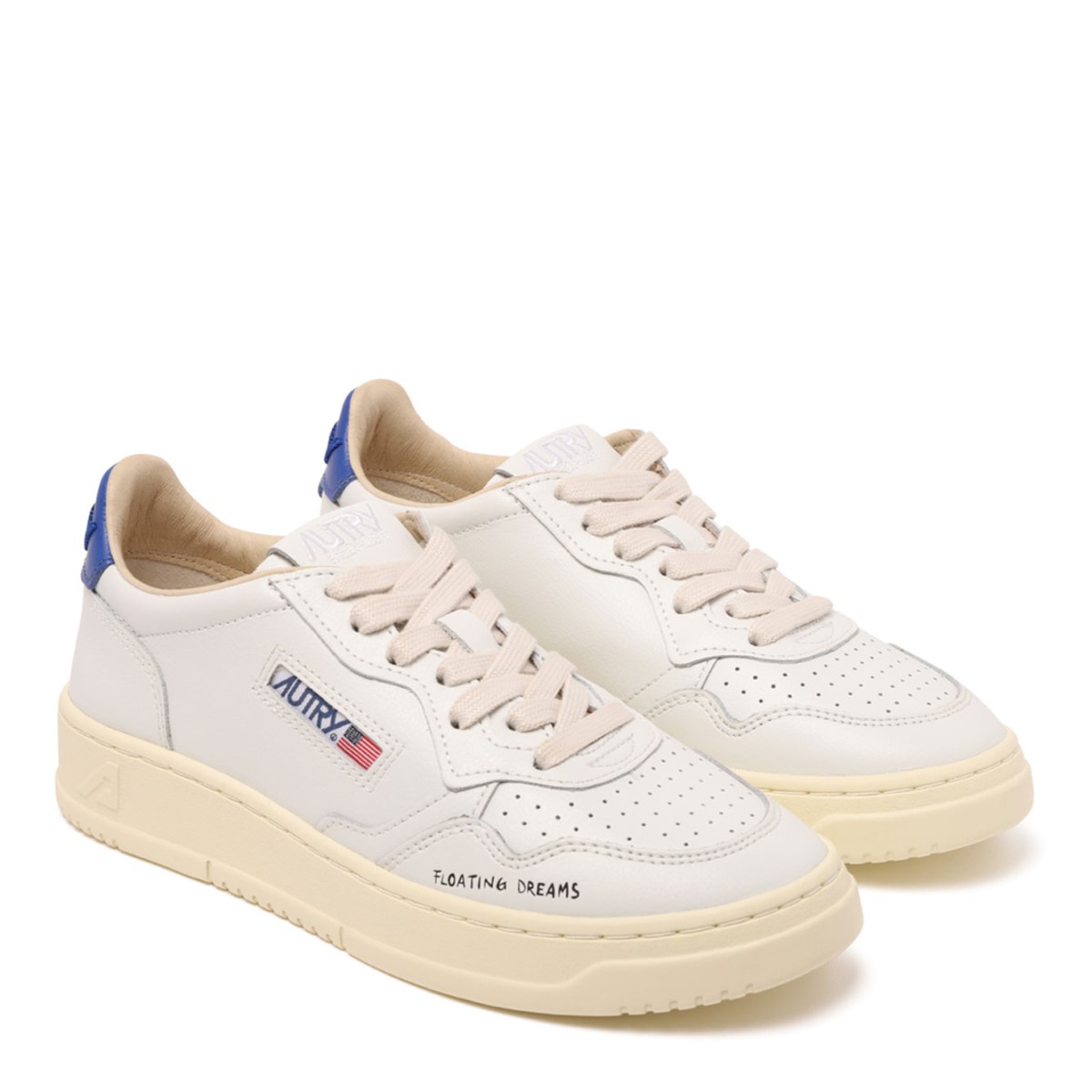 White and Blue Leather Medalist Low Sneaker