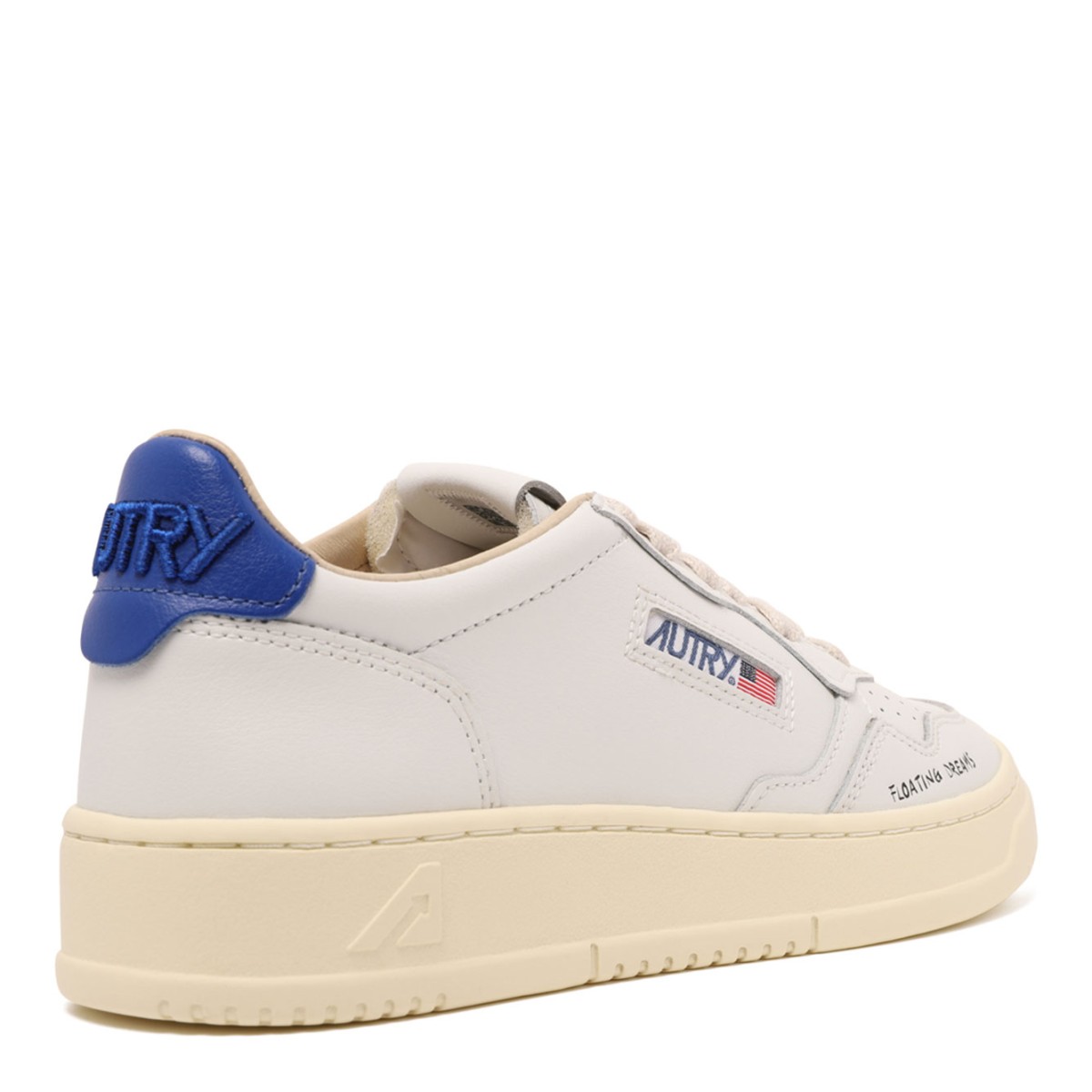 White and Blue Leather Medalist Low Sneaker