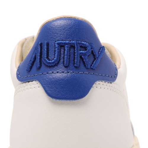 White and Blue Leather Medalist Low Sneaker