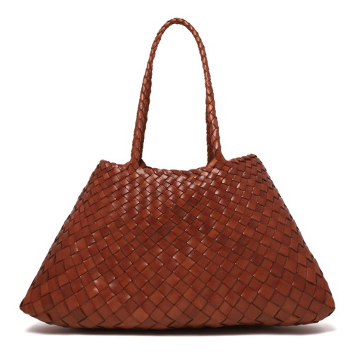 Tan Woven Leather Tote Bag