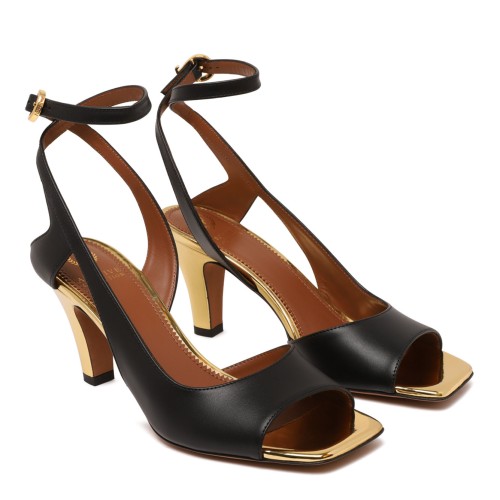 Black Leather Sandals With Metallic Heel 2