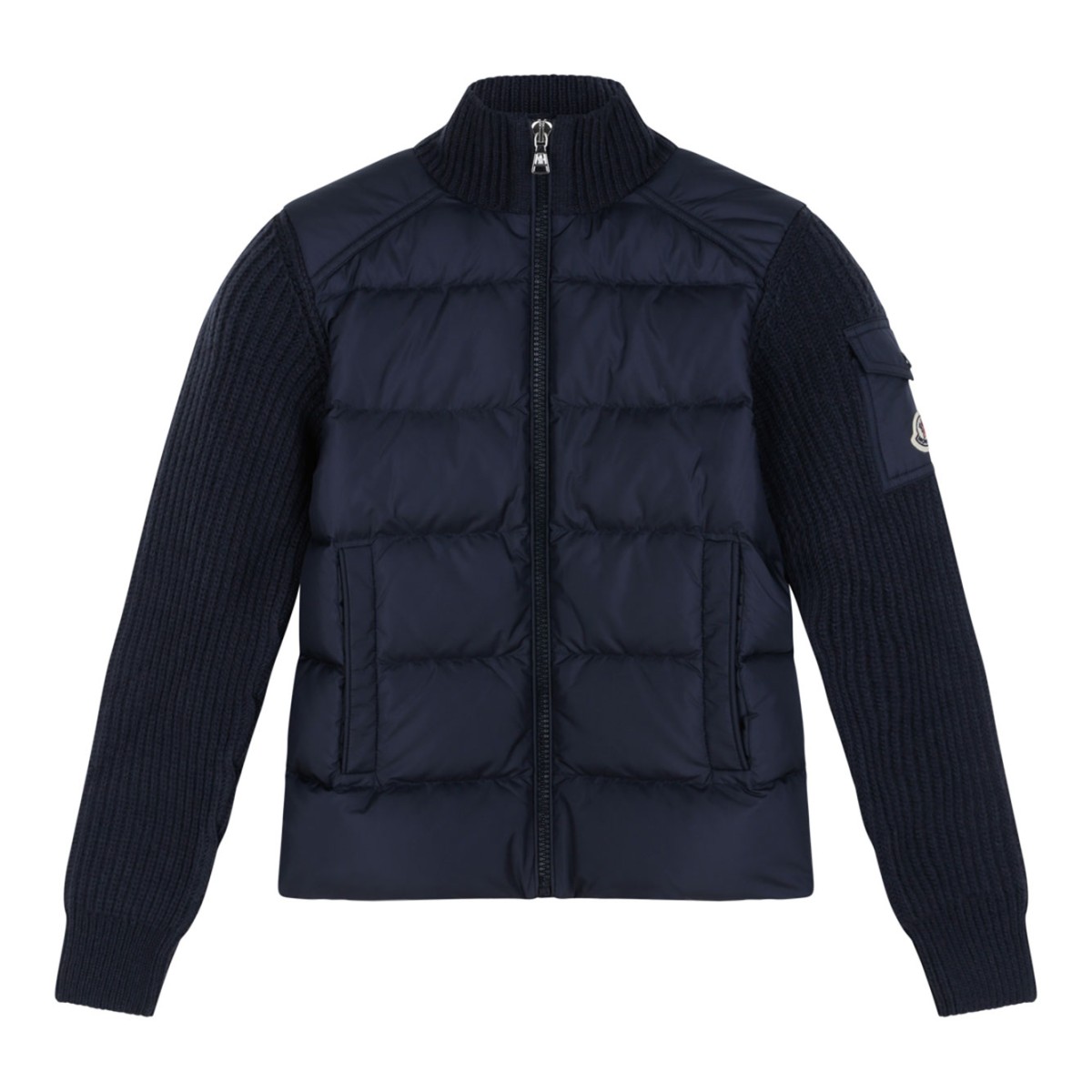 Navy Blue Hybrid Jacket With Knitted Sleeves