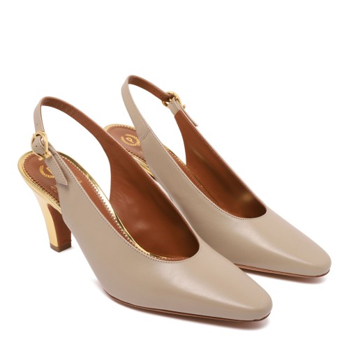 Taupe and Gold Leather Slingback Pumps 2