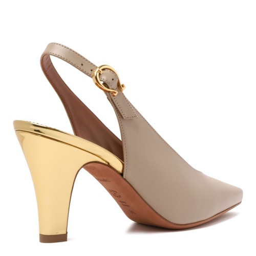 Taupe and Gold Leather Slingback Pumps