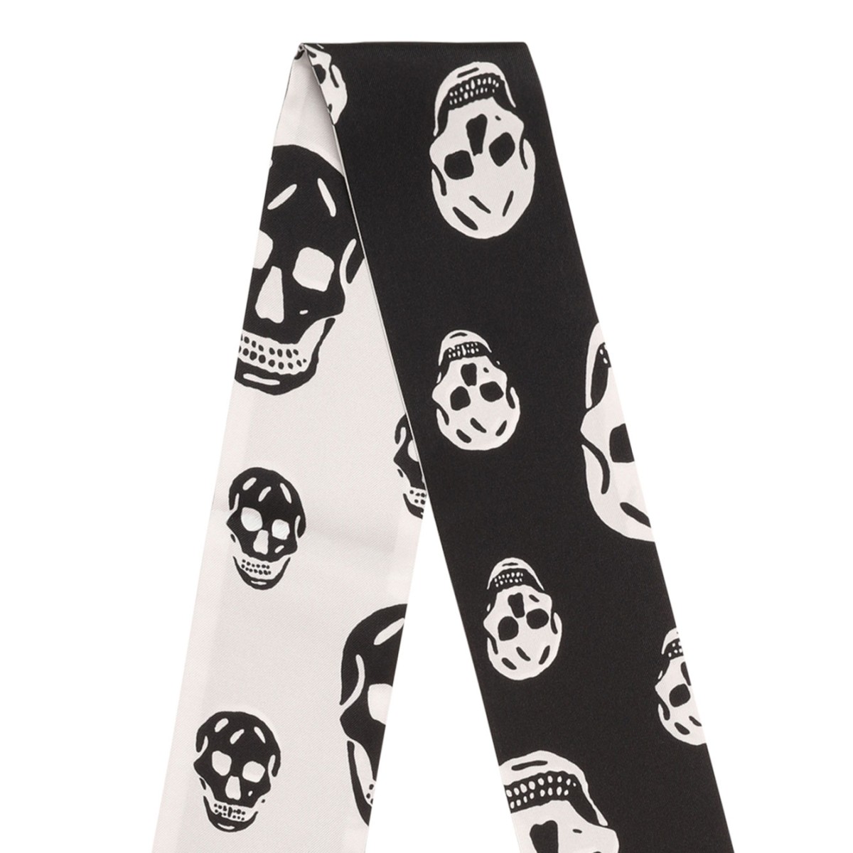 Black and White Skull Print Silk Twilly Scarf