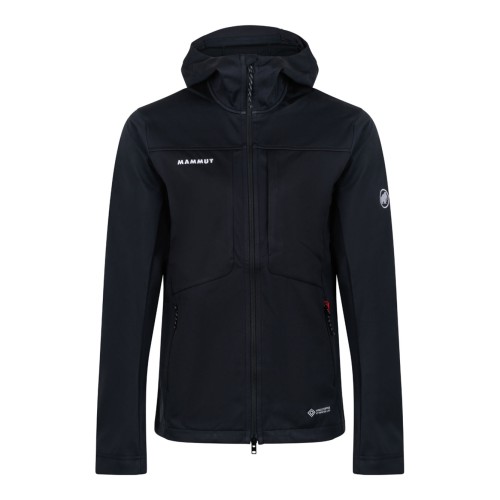 Black Hooded Softshell Jacket In Technical Fabric