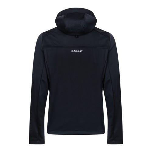 Black Hooded Softshell Jacket In Technical Fabric