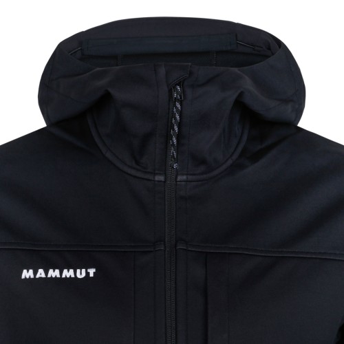 Black Hooded Softshell Jacket In Technical Fabric