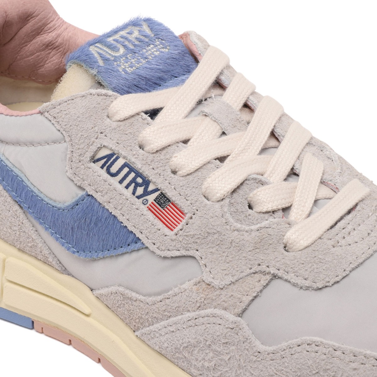 Grey and Blue Suede and Nylon Low-Top Sneaker