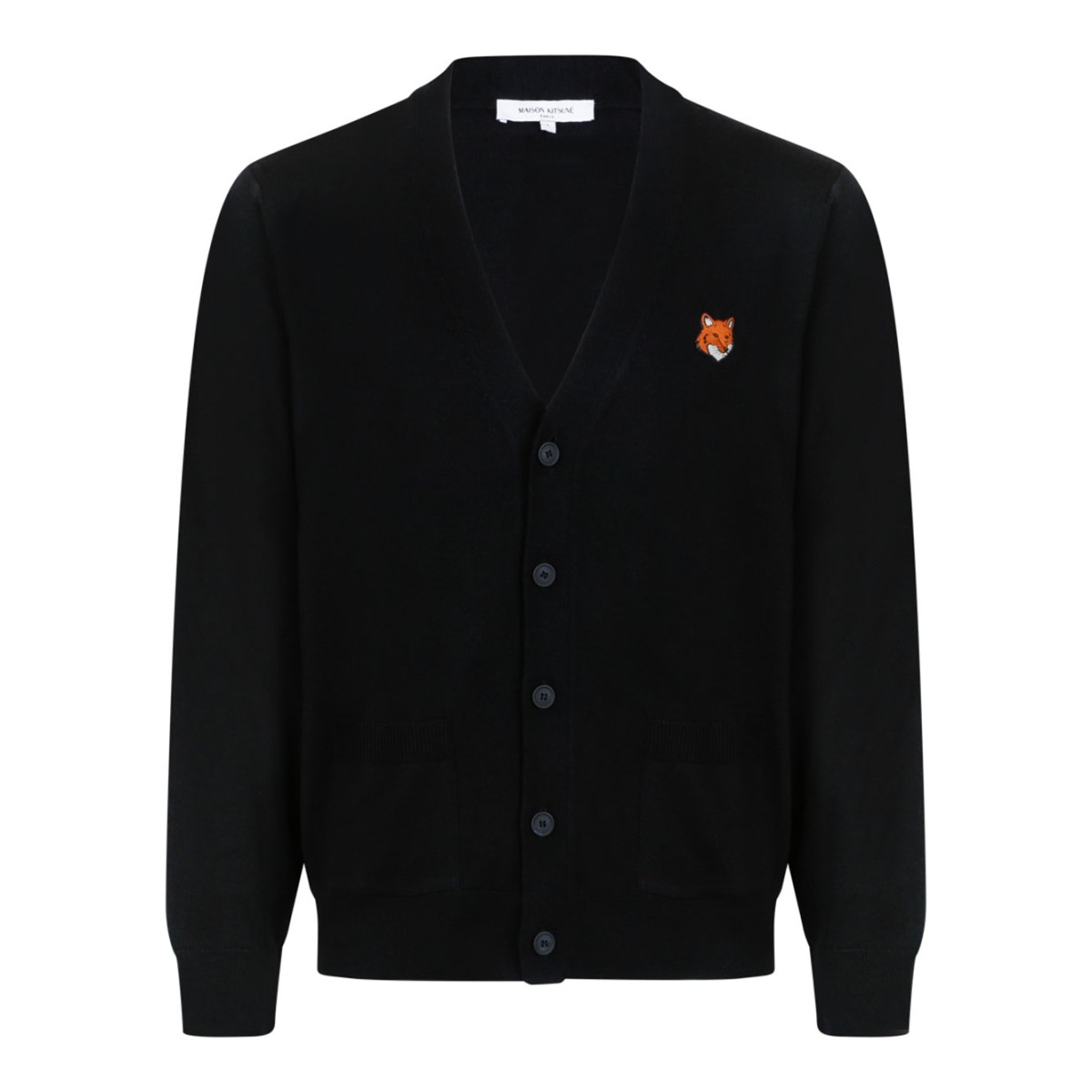 Black Wool V-Neck Cardigan With Logo Patch