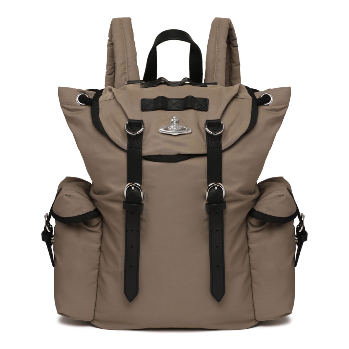 Taupe Nylon Backpack With Orb Logo
