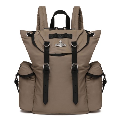 Taupe Nylon Backpack With Orb Logo