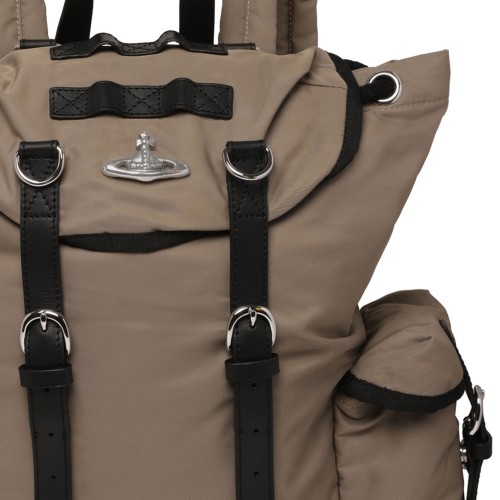 Taupe Nylon Backpack With Orb Logo