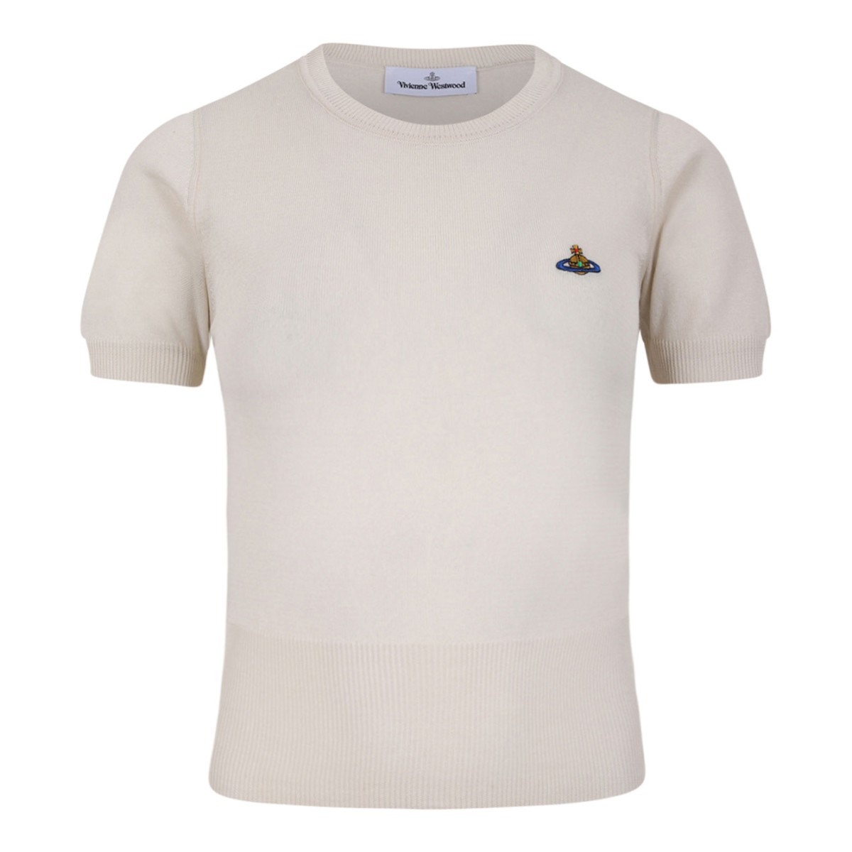 Cream Bea Cotton T-Shirt With Orb Embroidered