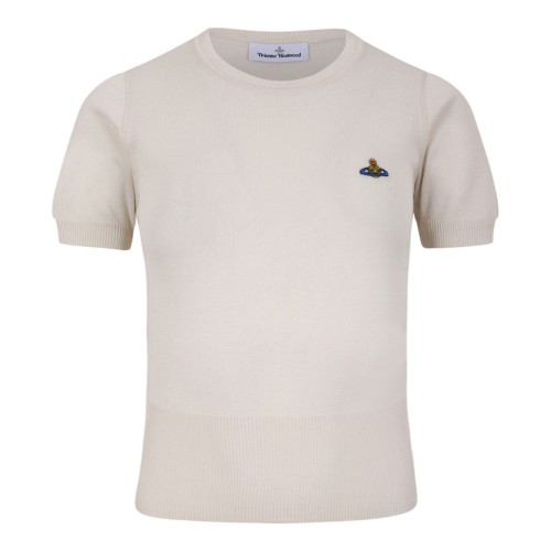 Cream Bea Cotton T-Shirt With Orb Embroidered