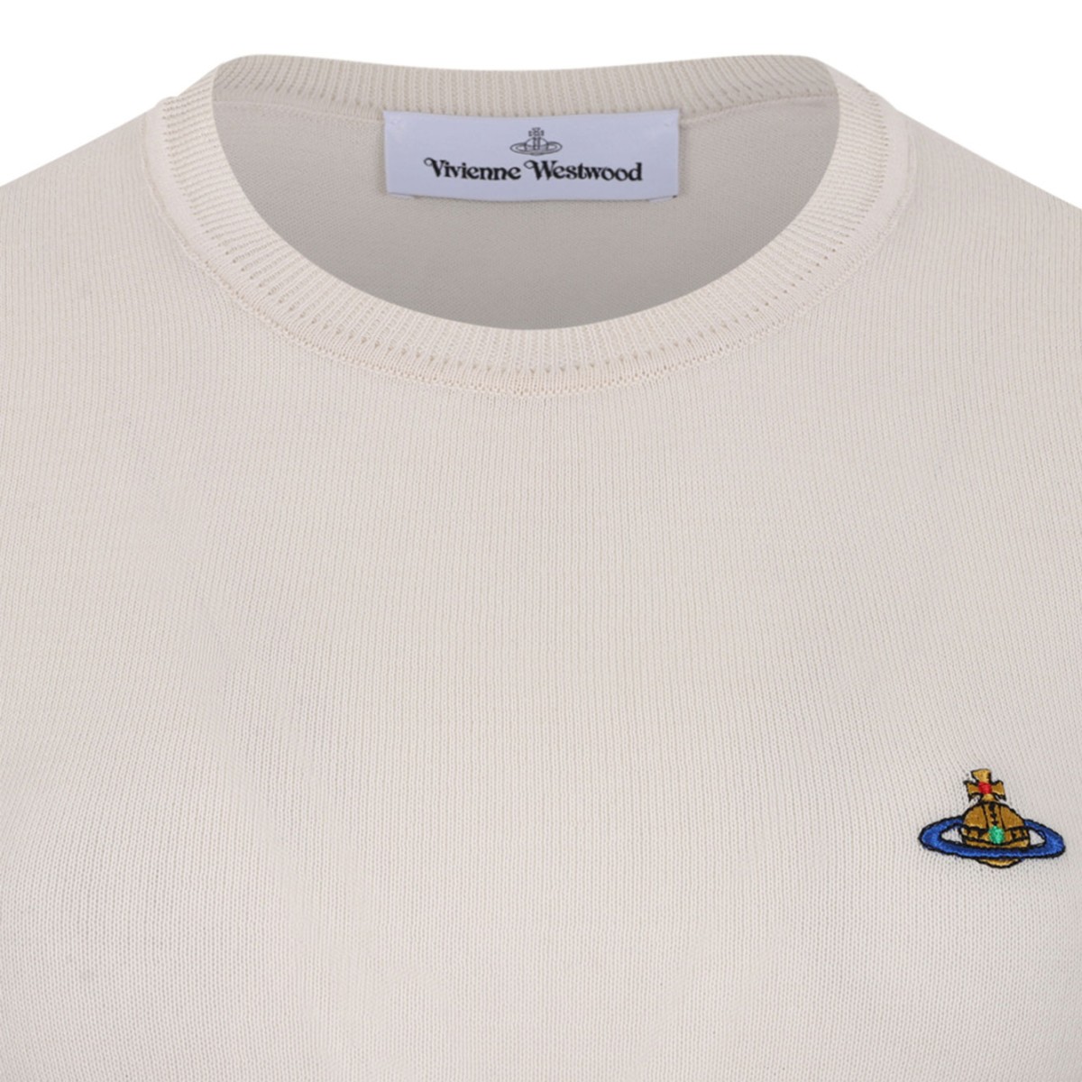 Cream Bea Cotton T-Shirt With Orb Embroidered