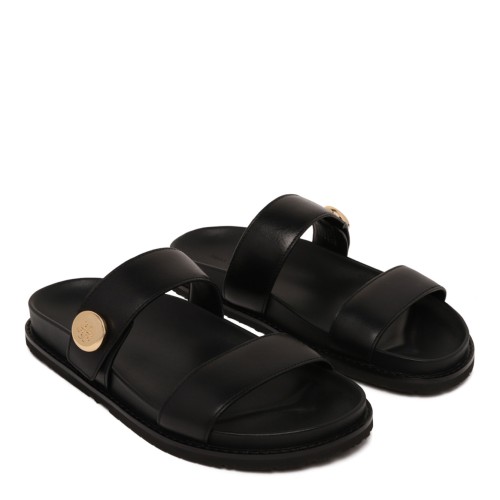 Black Leather Flat Sandals 2