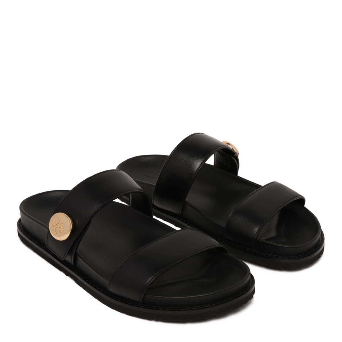 Black Leather Flat Sandals