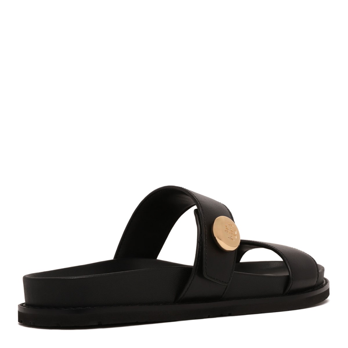 Black Leather Flat Sandals