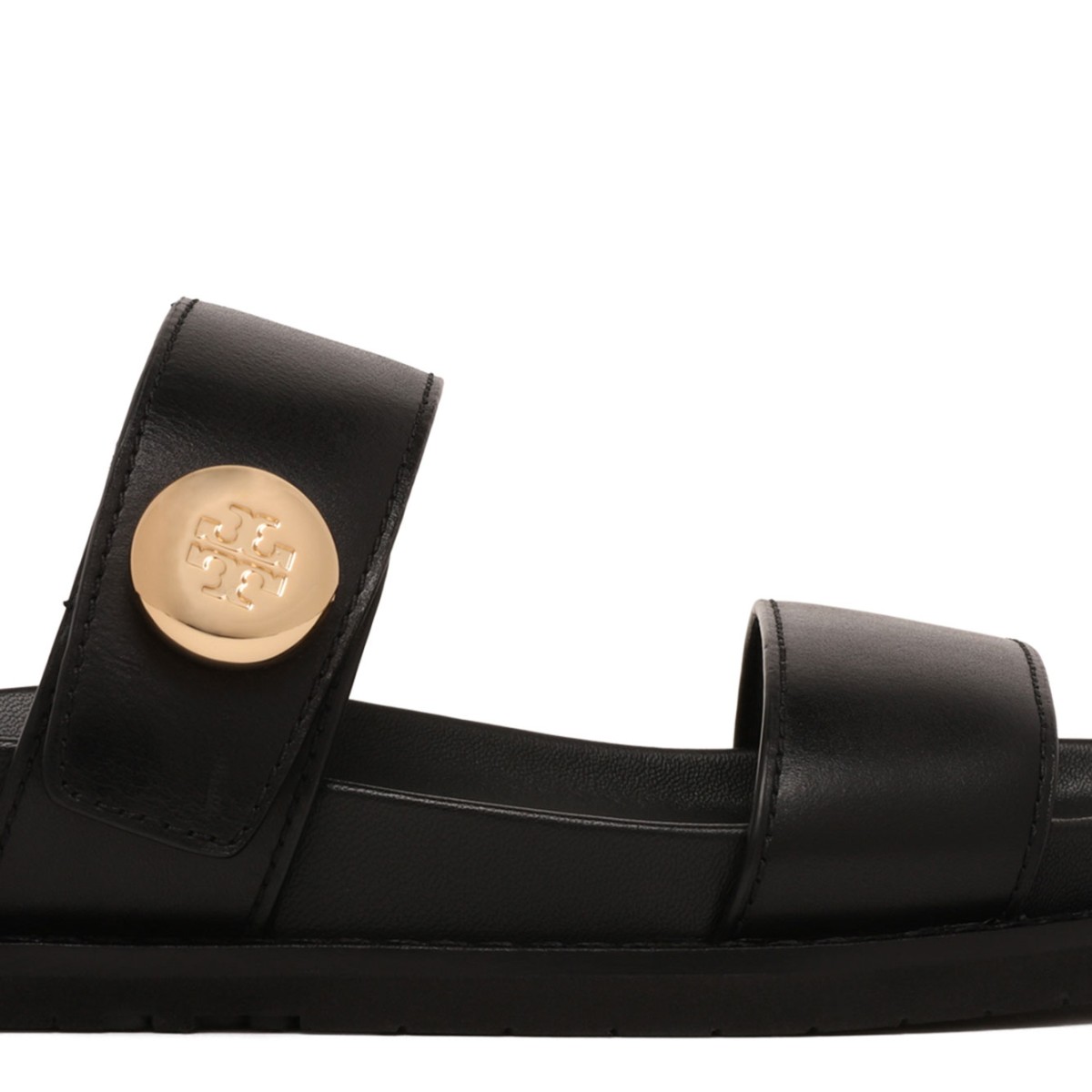 Black Leather Flat Sandals
