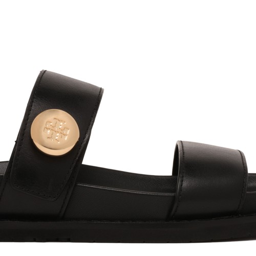 Black Leather Flat Sandals