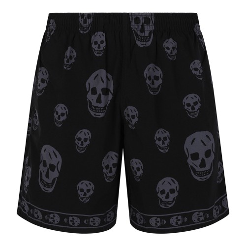 Black Swim Shorts With Skull Motif