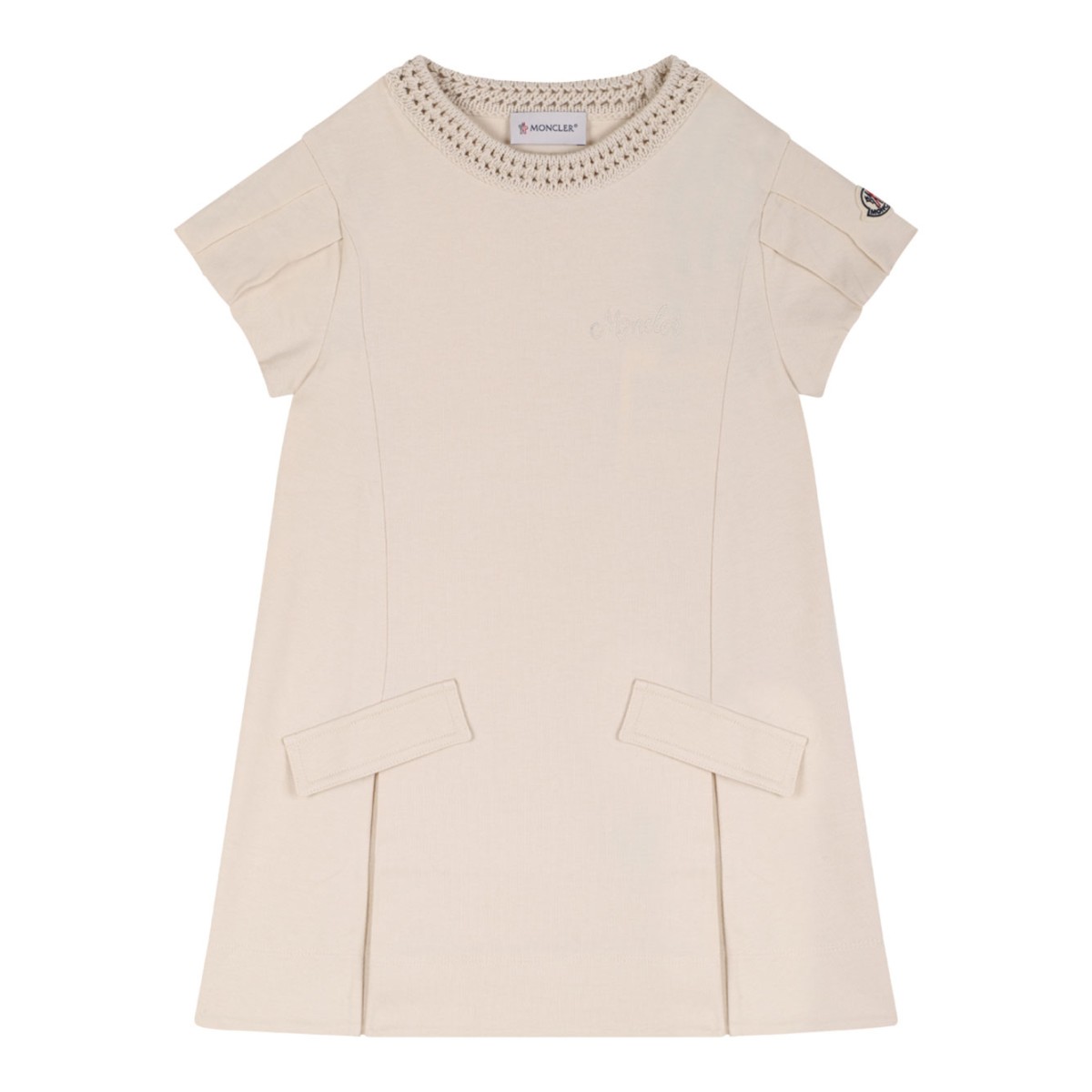 Crochet-Neck Logo Embroidered Dress