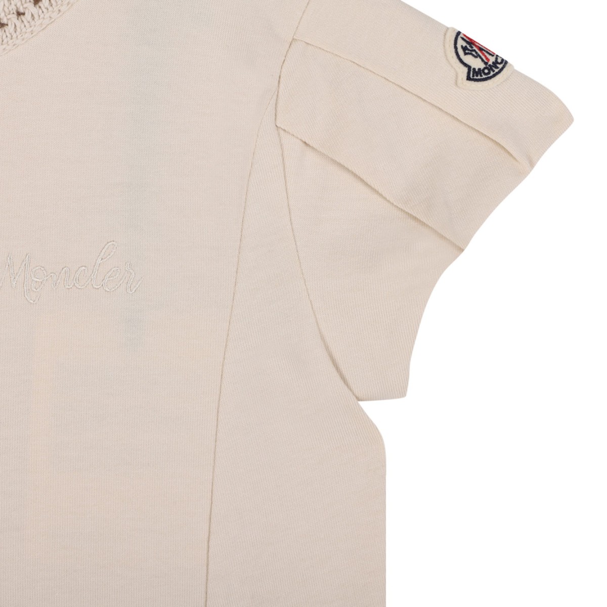 Crochet-Neck Logo Embroidered Dress