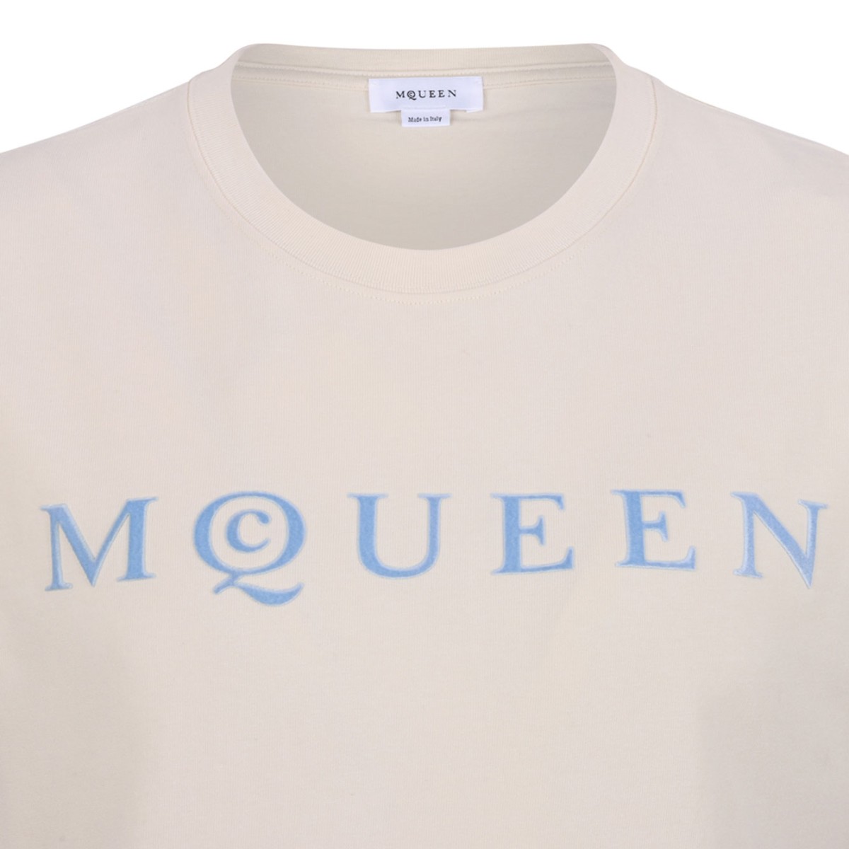 Ivory and Light Blue Logo Print T-Shirt