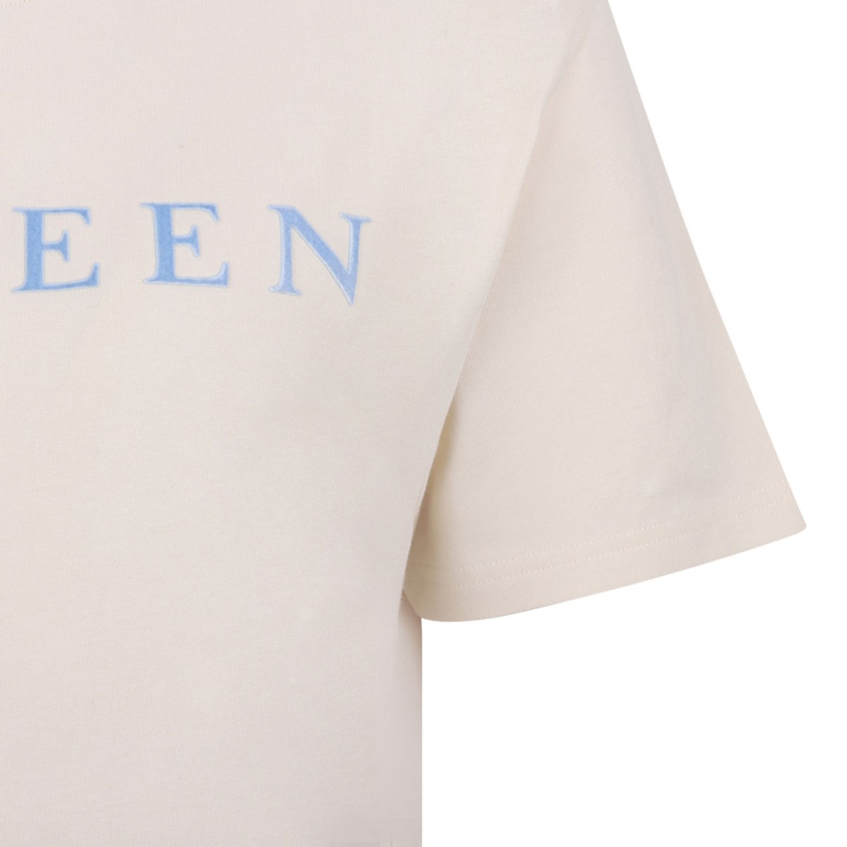 Ivory and Light Blue Logo Print T-Shirt