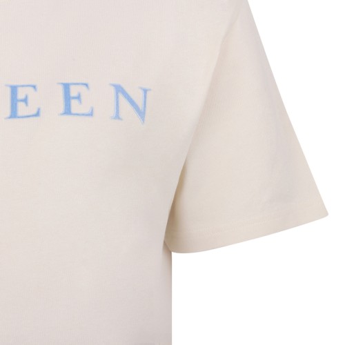 Ivory and Light Blue Logo Print T-Shirt