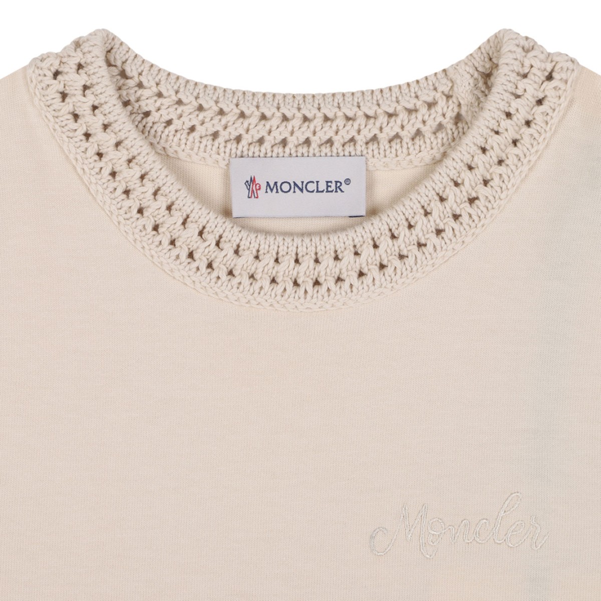 Crochet-Neck Logo Embroidered Dress