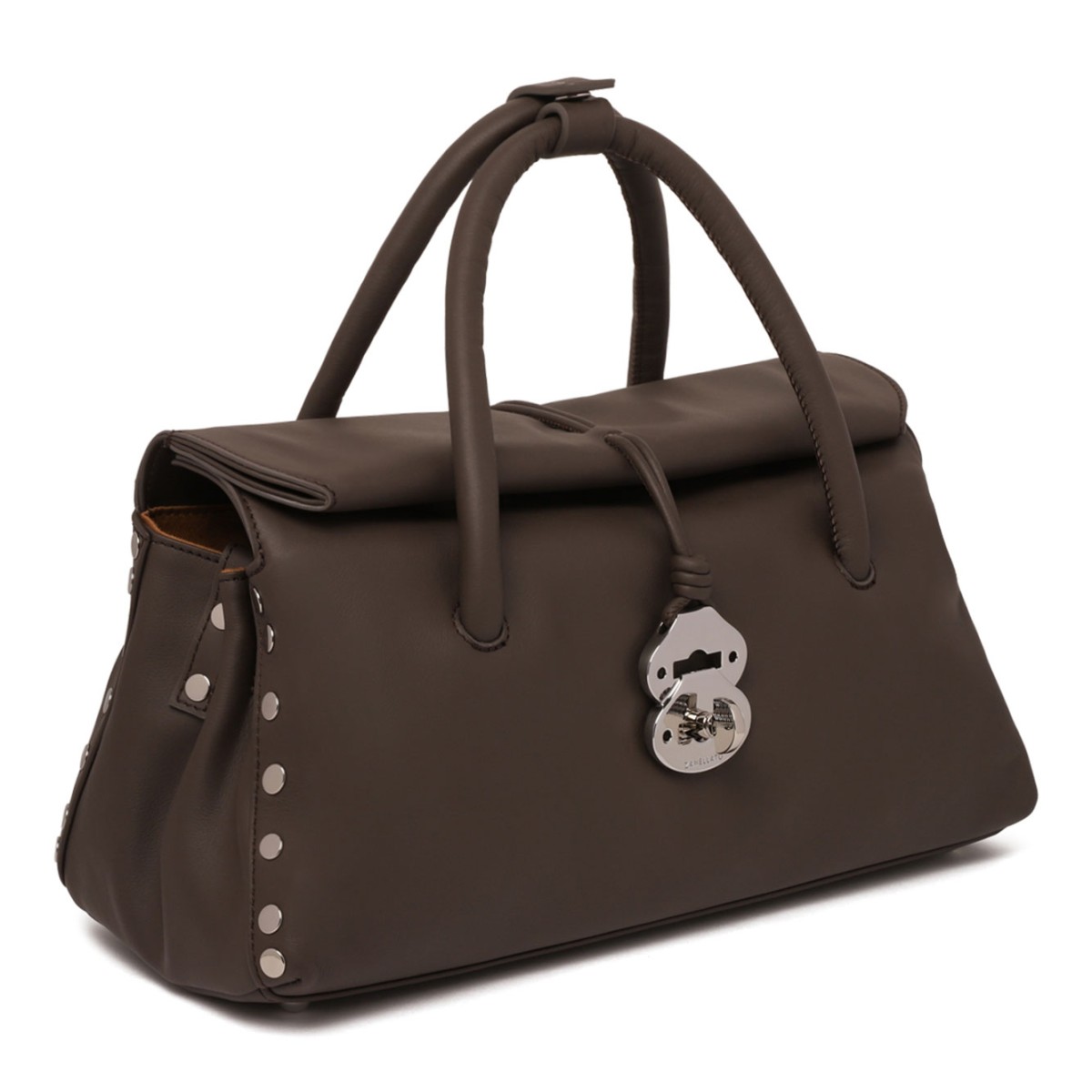 Dark Borwn Leather Top-Handle Bag