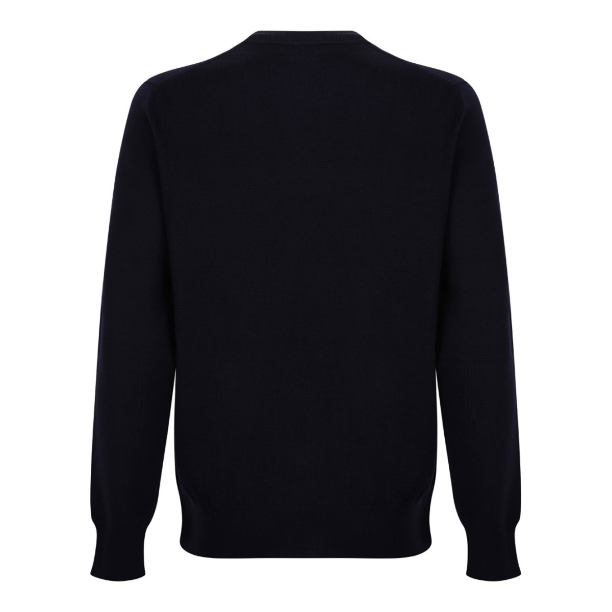 Navy Blue Intarsia-Knit Logo Sweater