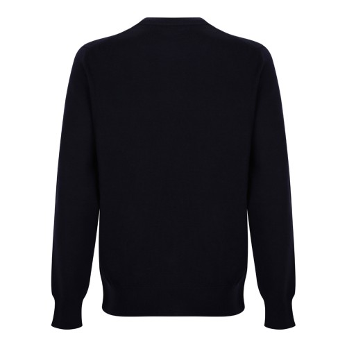 Navy Blue Intarsia-Knit Logo Sweater
