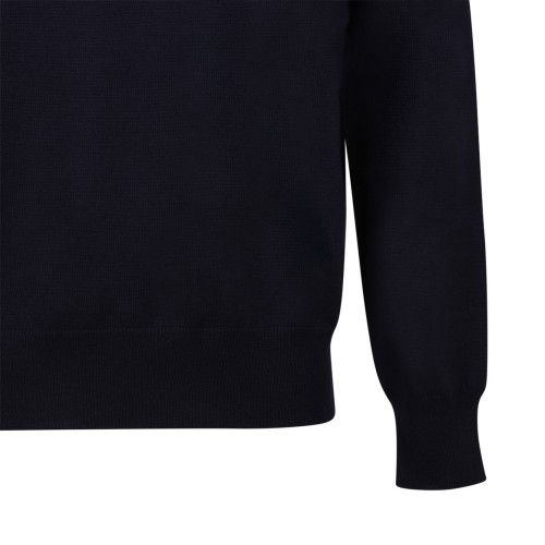 Navy Blue Intarsia-Knit Logo Sweater