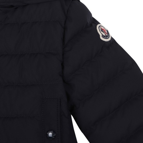 Dark Blue Down Jacket With Logo