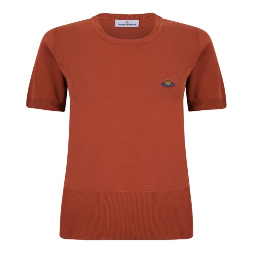 Red Clay Bea Cotton T-Shirt With Orb Embroidered