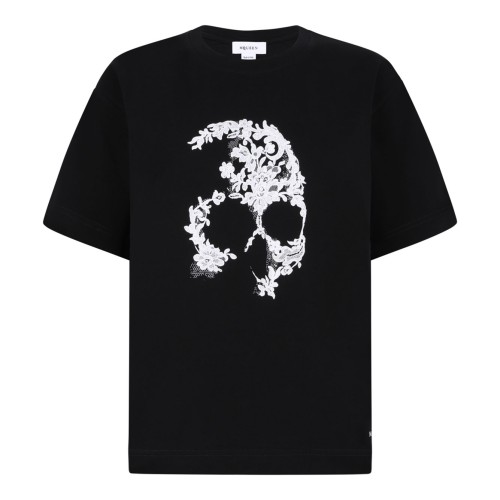 Black Cotton Lace Skull T-Shirt