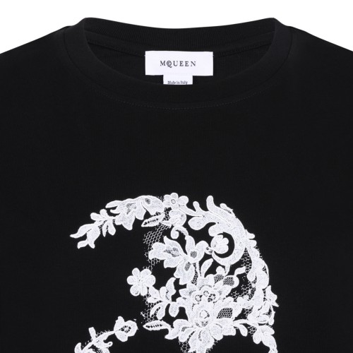 Black Cotton Lace Skull T-Shirt