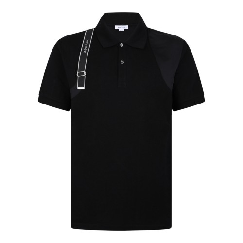 Black Cotton 'Harness' Polo Shirt