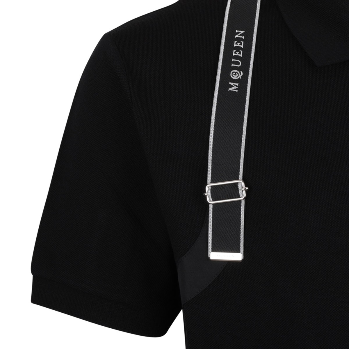 Black Cotton 'Harness' Polo Shirt