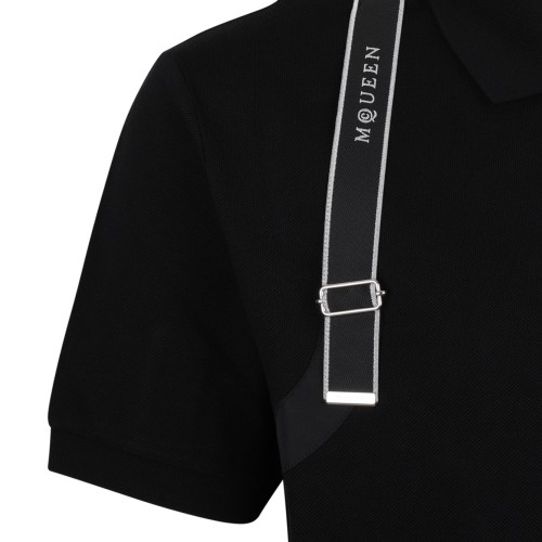 Black Cotton 'Harness' Polo Shirt